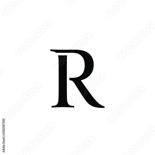 Serif letter r typography symbol isolated on a white background