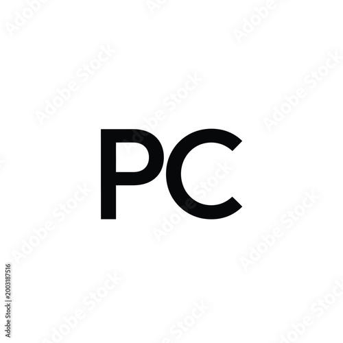 Simple sans serif lettering featuring the characters p and c in bold black ink
