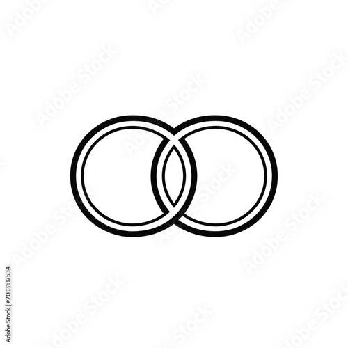 Interlocking circular rings representing unity and connection in black lines