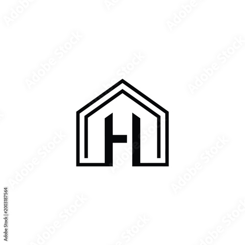 Minimalist house featuring letter h integrated within a geometric outline