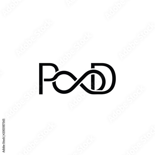 Black monogram featuring letters p and d connected by an infinity symbol shape