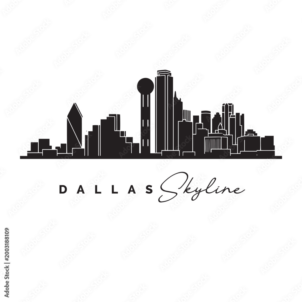 Obraz premium Dallas Texas Skyline Black and White Icon Minimal City Silhouette Vector