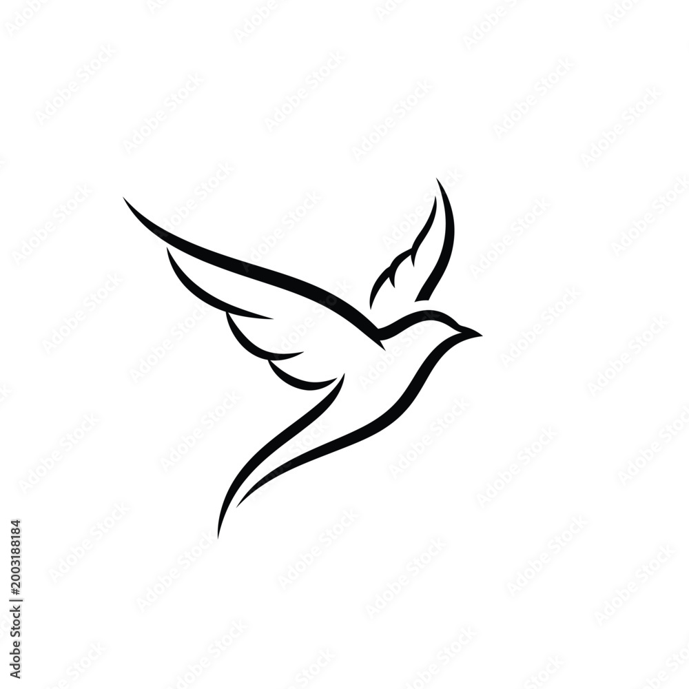 Fototapeta premium Minimalist black line of a flying bird on a white background
