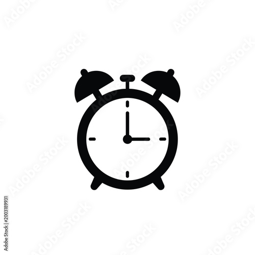 Black alarm clock with two bells and hands time