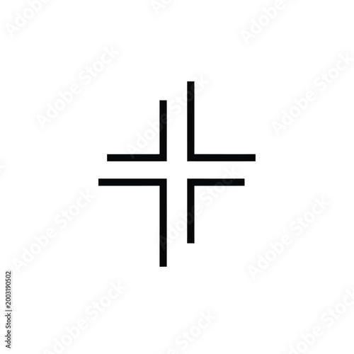 Minimalist black cross symbol composed of four separate line segments on a white background