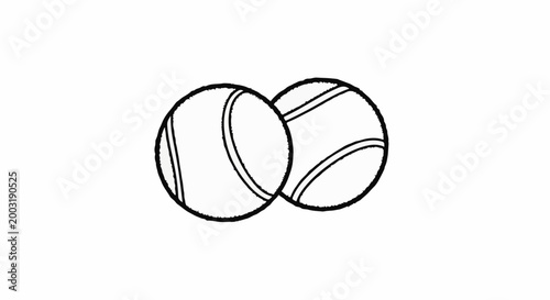Two outline tennis balls overlapping on a white background