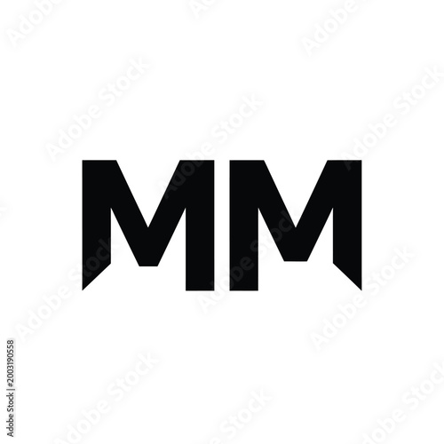 Bold black lettering mm monogram isolated on a white background