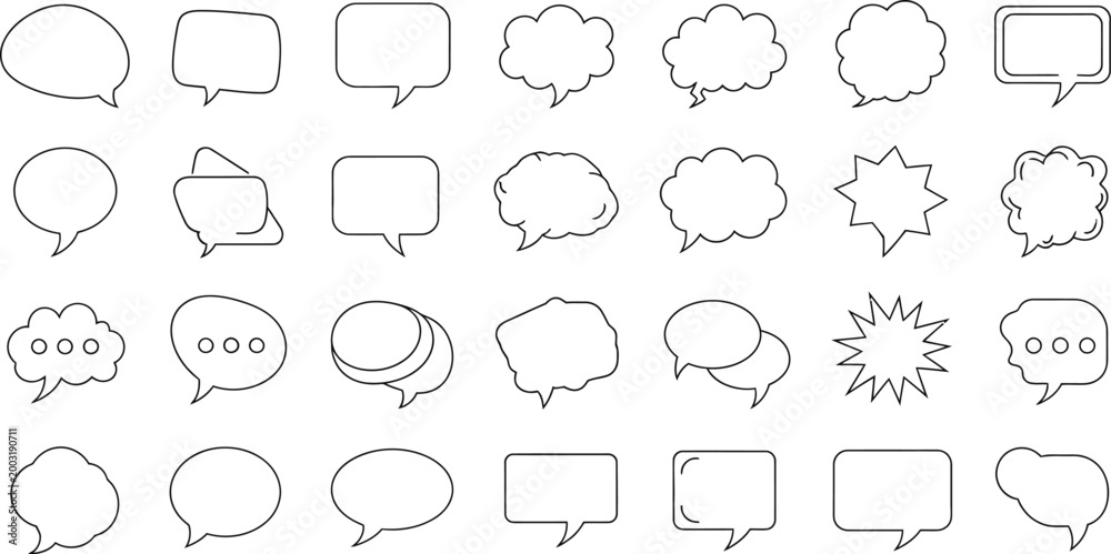 Fototapeta premium Collection of hand drawn speech bubbles and conversation icons