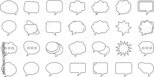 Collection of hand drawn speech bubbles and conversation icons