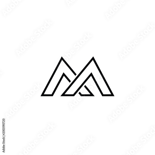Minimalist geometric m letter with intersecting lines on a white background
