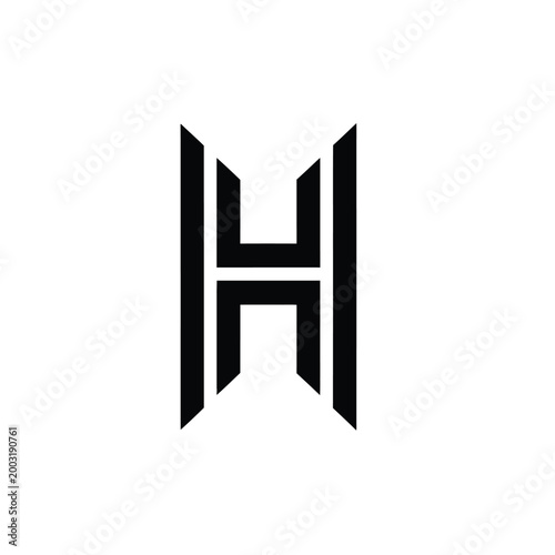 Symmetrical h letter with sharp vertical pillars on a white background