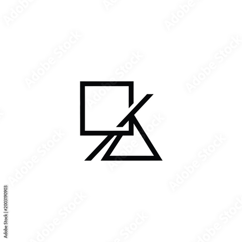Geometric square and triangle overlapping line on white background