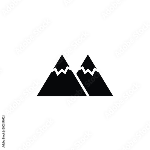 Black mountain range with snow caps on a white background