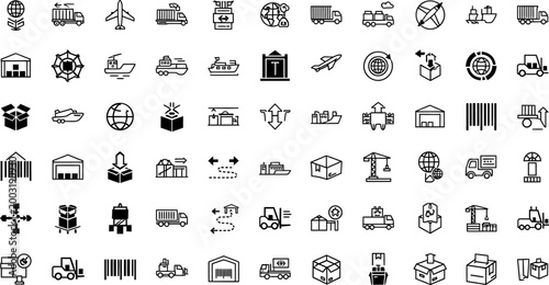 Set of logistics and transportation featuring shipping, warehousing, and delivery concepts