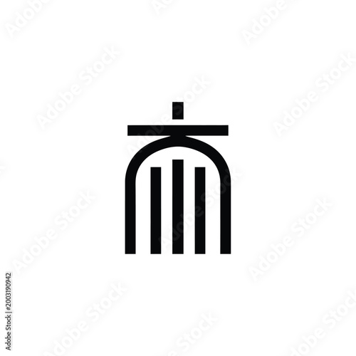 Minimalist black resembling a stylized archway or temple entrance on white background