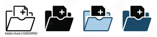 Set of folder with plus sign icons isolated on transparent background for web and mobile applications.