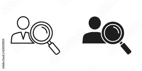 Quadro su tela Magnifying glass examining two different human silhouettes under scrutiny