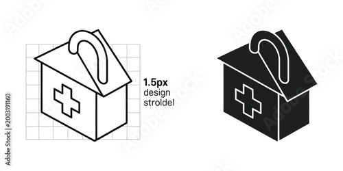Comparison of a medical kit icon design at different stroke widths for clarity