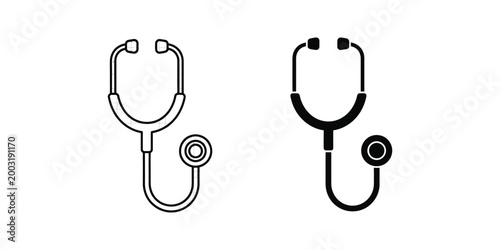 Comparison of two different stethoscope designs with distinct earpieces and tubing.
