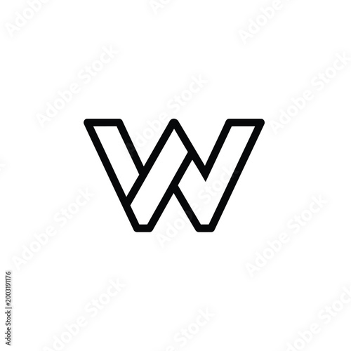 Minimalist letter w monogram with interlocking lines on a plain white background