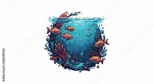 Vibrant pixel art depiction of small fish swimming amidst colorful underwater flora