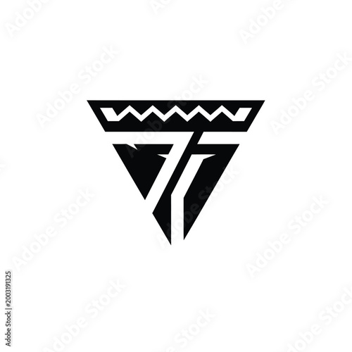 Triangular with zigzag pattern and number seventy five isolated