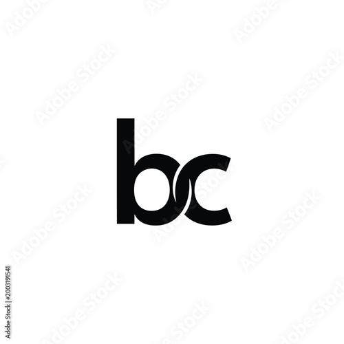 Lowercase letter bc monogram with intertwined black shapes on white background