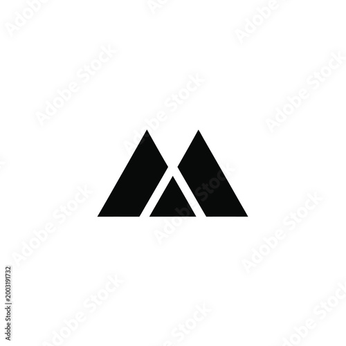 Minimalist mountain peak composed of three black triangles on a white background