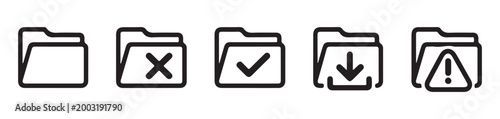 Collection of folder icons with various status symbols for system management web interface design set.