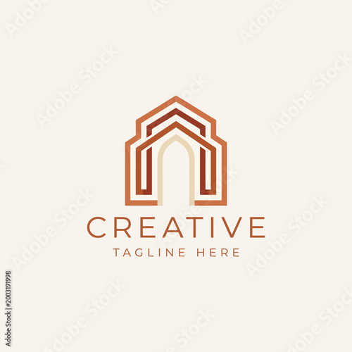 A sleek and modern logo design showcasing an architecturally inspired structure, emphasizing creativity and branding possibilities for various businesses.