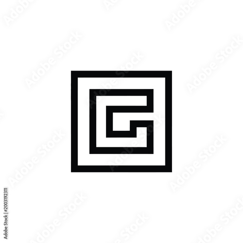Geometric square with letter g shape inside on white background