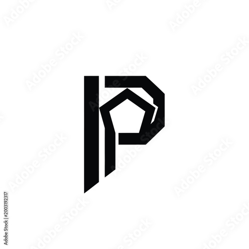 Geometric letter p monogram with sharp edges on a white background