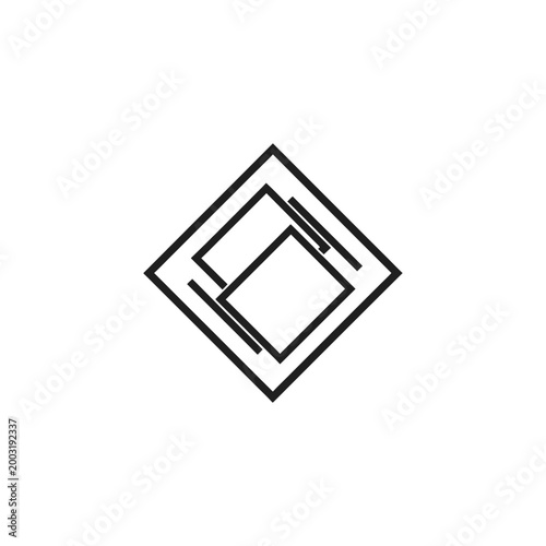 Overlapping square frames with geometric lines on white