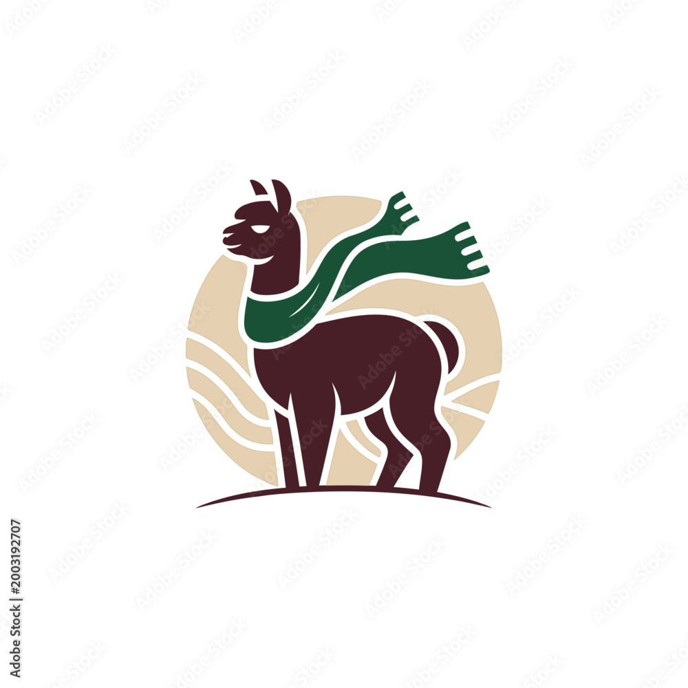 Fototapeta premium Alpaca wearing a green scarf logo