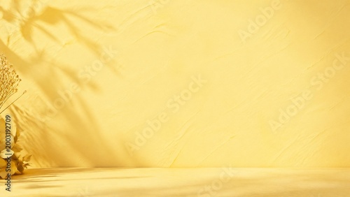 Monochromatic Yellow Background With Leaf Shadows For Design And Marketing Materials