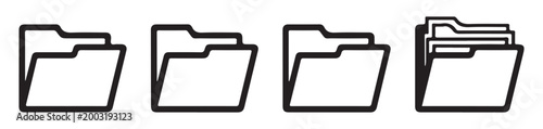 Linear folder icons set showing documents inside storage containers for file management systems web.