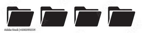 Four open folder icons in black solid fill, representing digital storage and data organization.