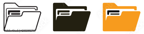 Three folder icons in outline, solid black, and orange colors on transparent background.