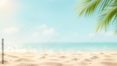 Serene Beach Scene With Palm Tree For Travel And Relaxation Advertising