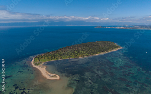 Aerial View of Cicek Island Ayvalik with Turquoise Sea and Natural Coastal Landscape Turkey