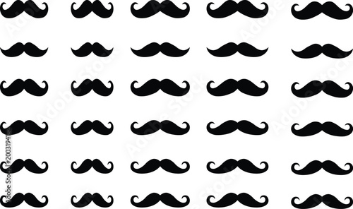 Mustache Icon Set Collection, Black Silhouette Dad Mustaches Vector