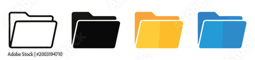 Set of four folder icons in different styles isolated on transparent background.