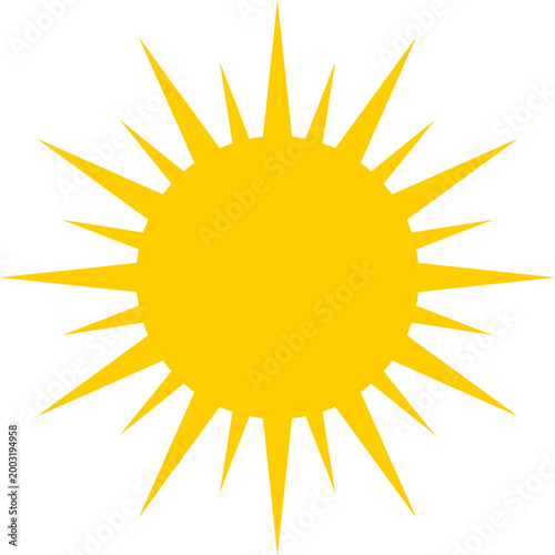 Yellow sun icon. Shining light rays. Summer symbol collection. Vector Isolated on white background.