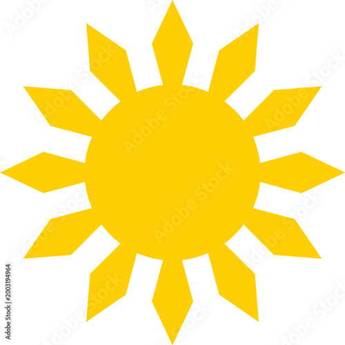 Yellow sun icon. Shining light rays. Summer symbol collection. Vector Isolated on white background.