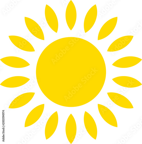 Yellow sun icon. Shining light rays. Summer symbol collection. Vector Isolated on white background.