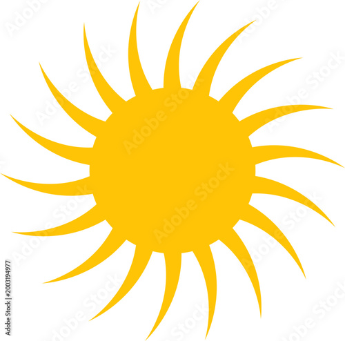 Yellow sun icon. Shining light rays. Summer symbol collection. Vector Isolated on white background.