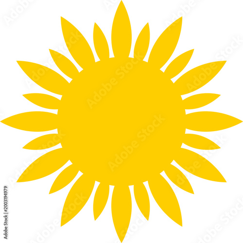 Yellow sun icon. Shining light rays. Summer symbol collection. Vector Isolated on white background.