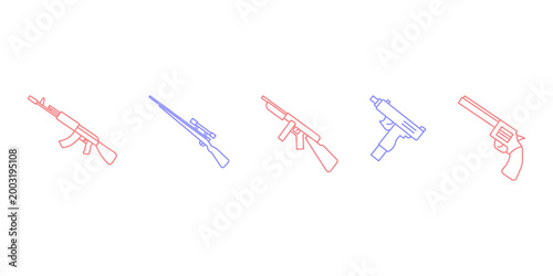 Isometric weapon icons set with rifle sniper and pistol