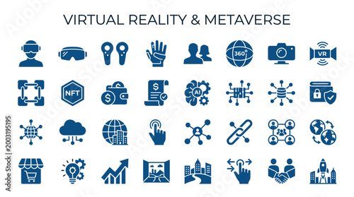 Virtual Reality and Metaverse Icons Set Featuring Technology Innovation Digital World and Futuristic Concepts for Web and Apps