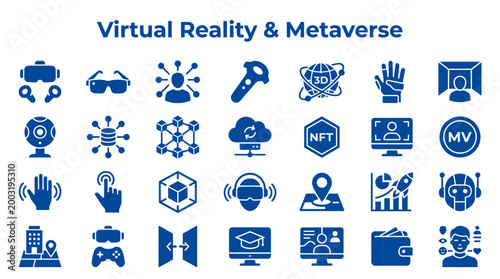 Virtual Reality and Metaverse Technology Icons Representing Digital World Concepts and Future Innovations